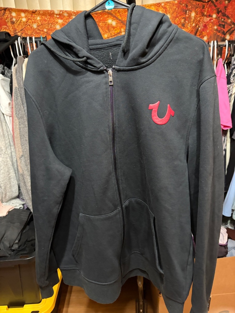 True Religion Black Full Zip Hoodie Red Horseshoe Logo